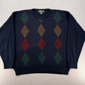 VTG Croft & Barrow Argyle Sweater Mens XL Navy Wool Blend Preppy Academia Ivy